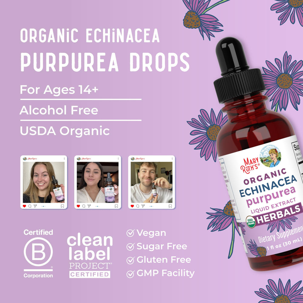 MARYRUTH'S flores y hojas de echinacea purpurea frescas, ingrediente orgánico completo