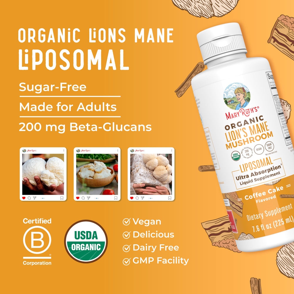 MaryRuth's empaque resaltando USDA Organic Clean Label y B Corp