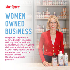 MARYRUTH'S packaging lateral destacando certificaciones y sello vegan