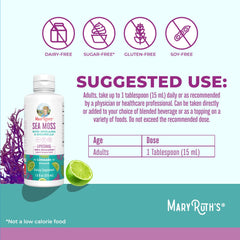 MARYRUTH'S etiqueta con lista de ingredientes y certificaciones visibles
