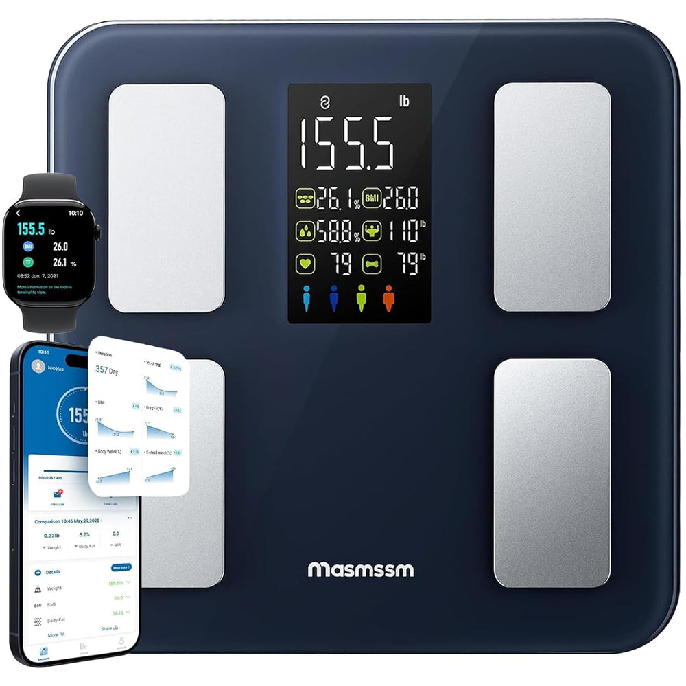 masmssm vista frontal de la báscula con pantalla grande, precisión inmediata