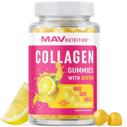 MAV NUTRITION Collagen Gummies botella, apoyo para cabello y uñas.