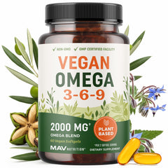 MAV NUTRITION envase frontal mostrando suplemento vegano y beneficios