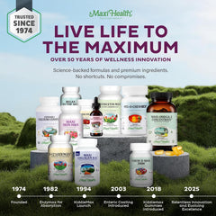 Maxi Health etiqueta con ingredientes y certificado de pruebas externas