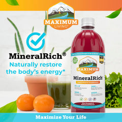 Maximum Living MineralRich etiqueta nutricional mostrando composición y dosis