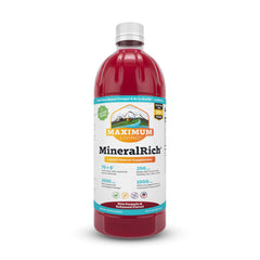 Maximum Living MineralRich vista frontal del envase con beneficios claros