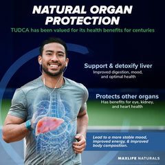 MAXLIFE NATURALS Tudca label detail highlighting USA-made quality