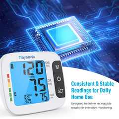 Maynovia pantalla retroiluminada mostrando resultados legibles en baja luz