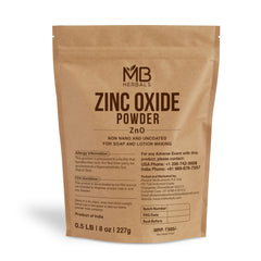 MB Herbals envase frontal del polvo de óxido de zinc, ingrediente puro