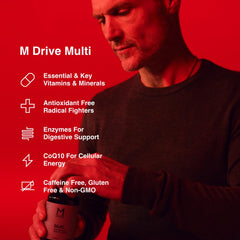 Etiqueta de Mdrive Multi con lista de vitaminas y minerales clave