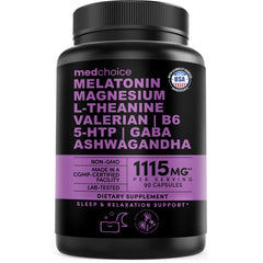 MEDCHOICE empaque frontal mostrando 90 cápsulas y beneficios nocturnos
