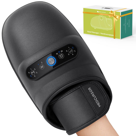 Medcursor vista frontal del masajeador mostrando diseño ergonómico y portabilidad