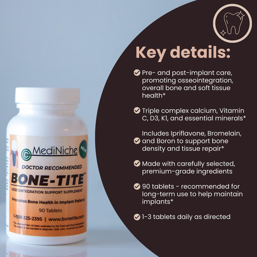 MediNiche Bone-Tite lista de ingredientes clave resaltando vitaminas