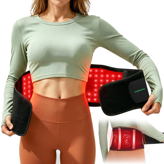 Medisana cinturón frontal mostrando diseño ergonómico y confort