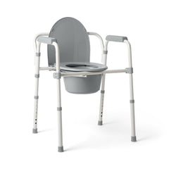 Medline comoda frontal mostrando asiento contorneado y marco gris resistente