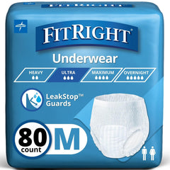 Medline FitRight Ultra frente del paquete mostrando marca y tallas, conveniencia