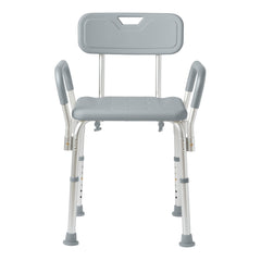 Medline vista frontal de la silla de ducha, estabilidad y confort