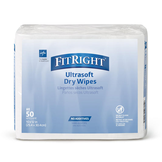 Medline paquete frontal Ultrasoft mostrando formato de 50 toallitas y beneficio práctico