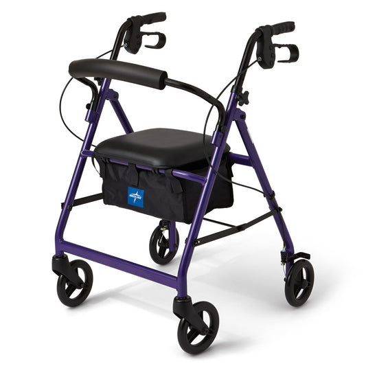 Medline rollator frontal con asiento acolchado mostrando estabilidad