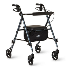 Medline rollator frontal con marco azul y vista completa, estabilidad inmediata