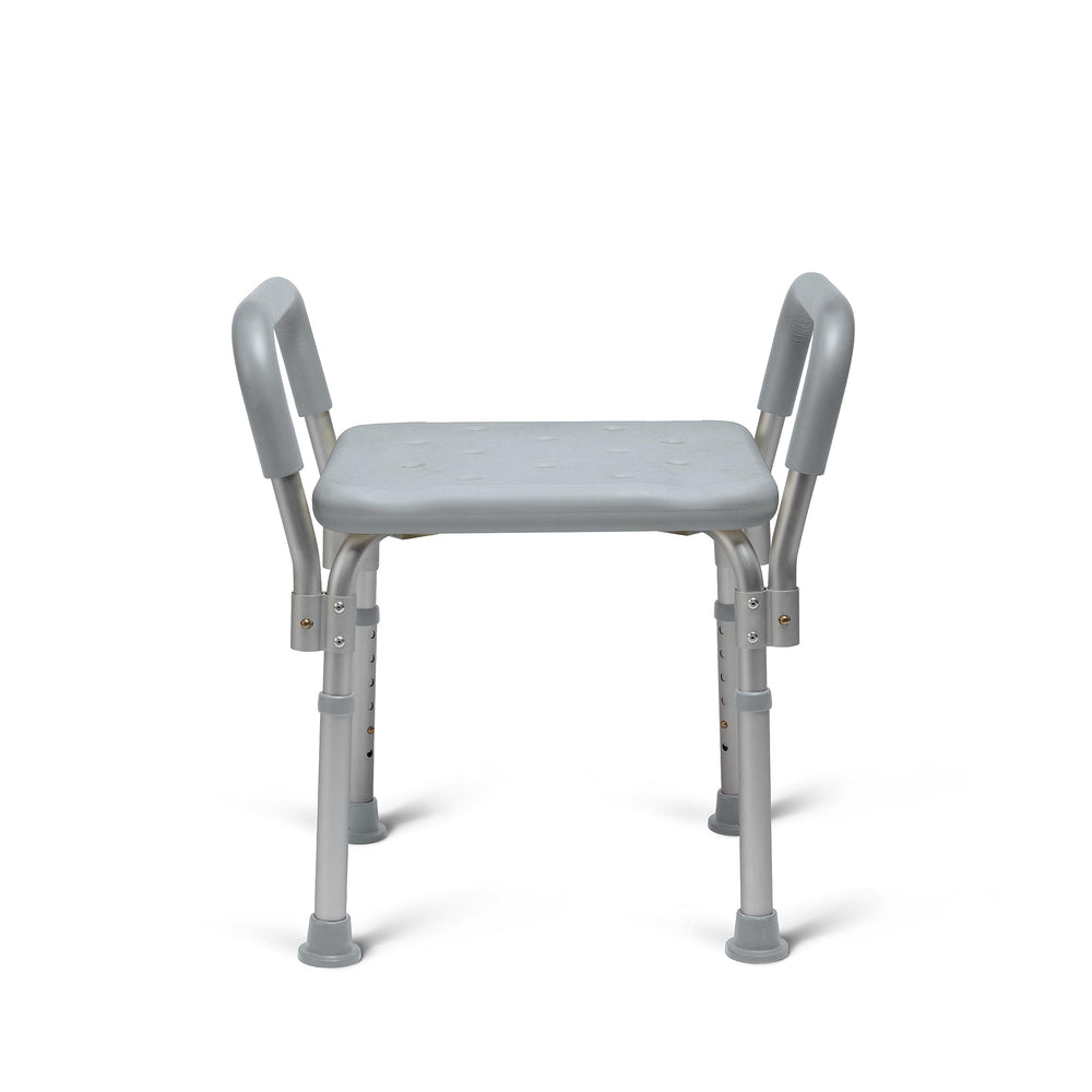 Medline silla de ducha frontal mostrando estabilidad y diseño