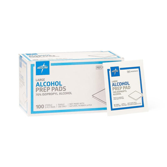 Medline paquete frontal mostrando caja y 100 toallitas, ideal para clínicas