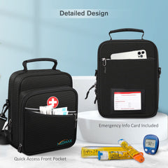 medmax estuche junto a un móvil para comparar tamaño, fácil de llevar en viajes