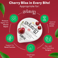 Medtrition Gelatein Plus Cherry comparativa de tamaño para dosificación precisa
