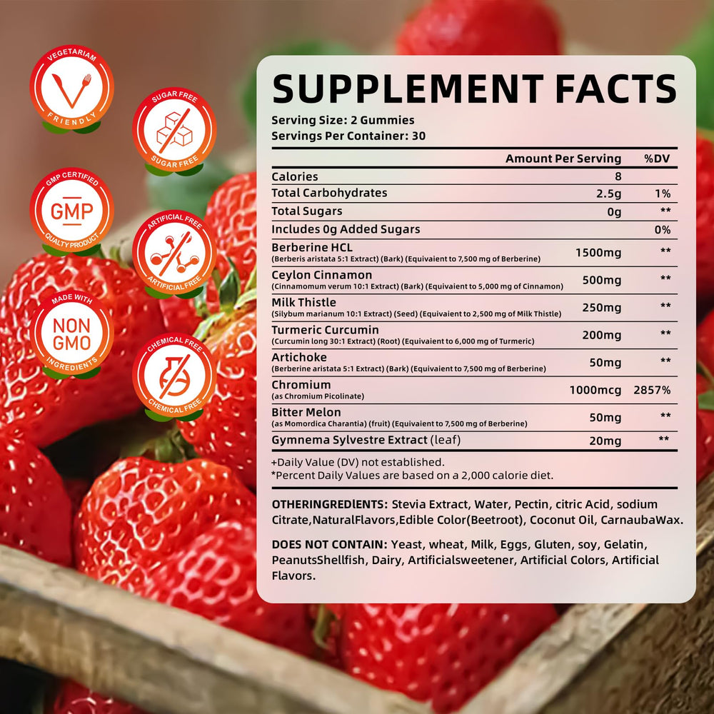 MEENCCD Berberina Gominolas con Canela: etiqueta trasera, información clara de ingredientes.