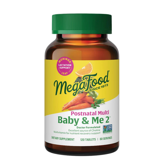 MegaFood Baby Me 2 bottle with postnatal vitamins for breastfeeding support
