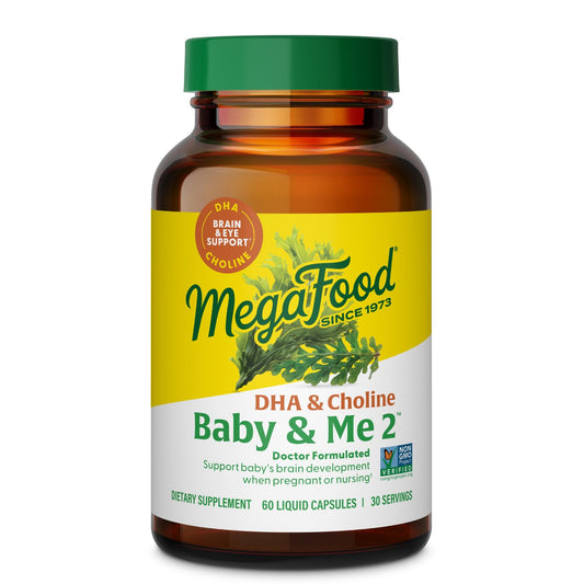 MegaFood Baby Me 2: envase con DHA y colina para el desarrollo del bebé