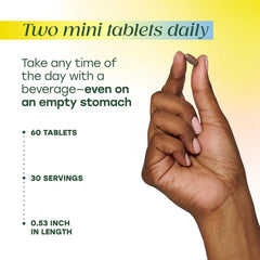 MegaFood tamaño comparado con moneda para visualizar escala práctica