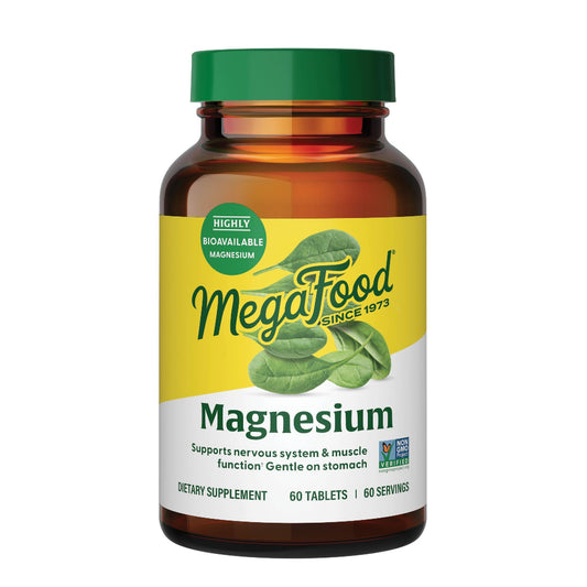 MegaFood frasco frontal que muestra 60 tabletas y beneficio de soporte mineral