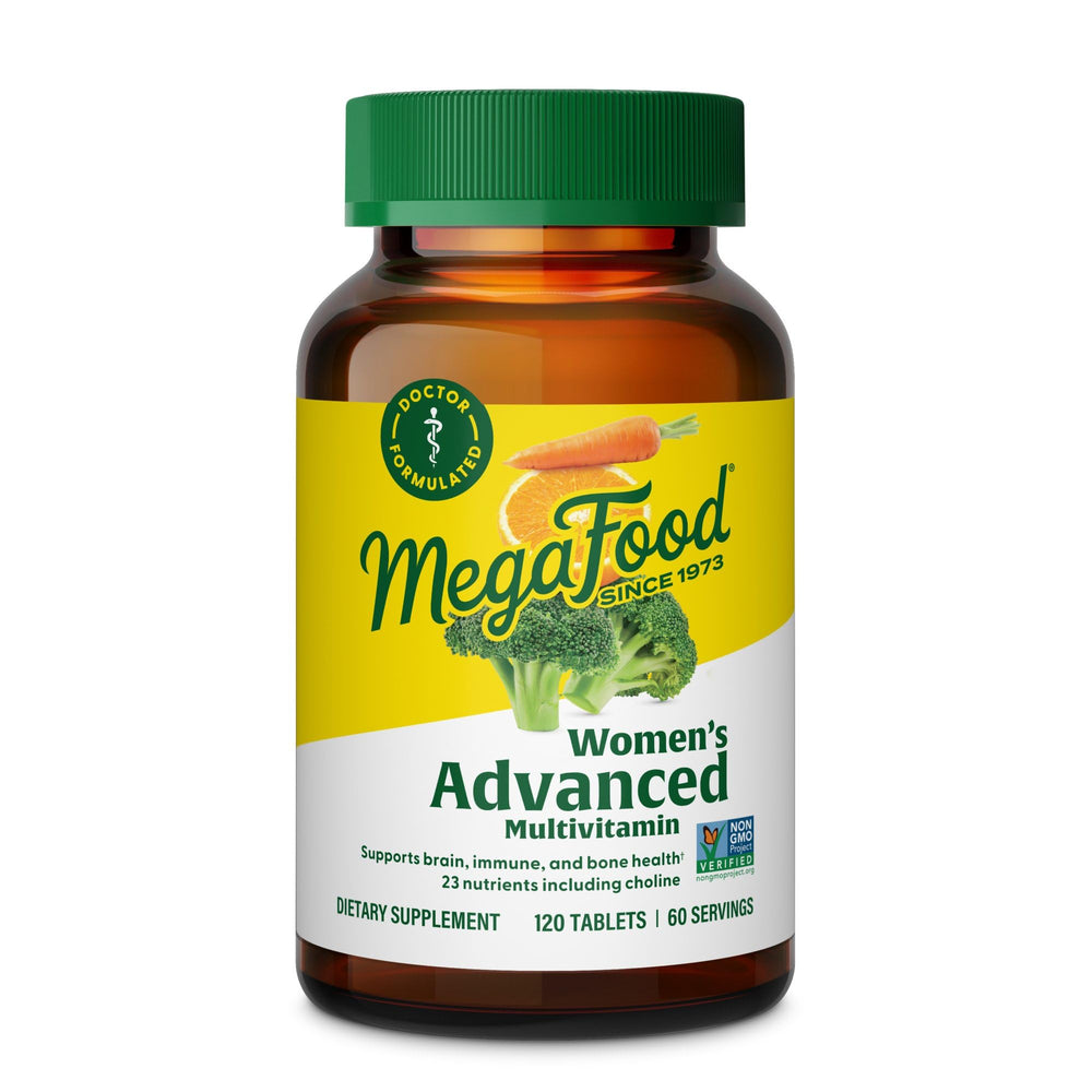 MegaFood envase frontal para mujer mostrando diseño y beneficios