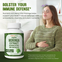 MERRY VITA hojas de moringa frescas mostrando origen vegetal y pureza