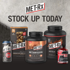 MET-Rx barra junto a equipo de gimnasio como snack post-entreno