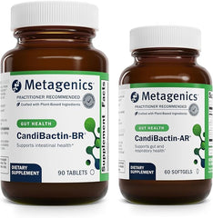 Metagenics CandiBactin pack frontal mostrando ambas presentaciones y claridad de producto