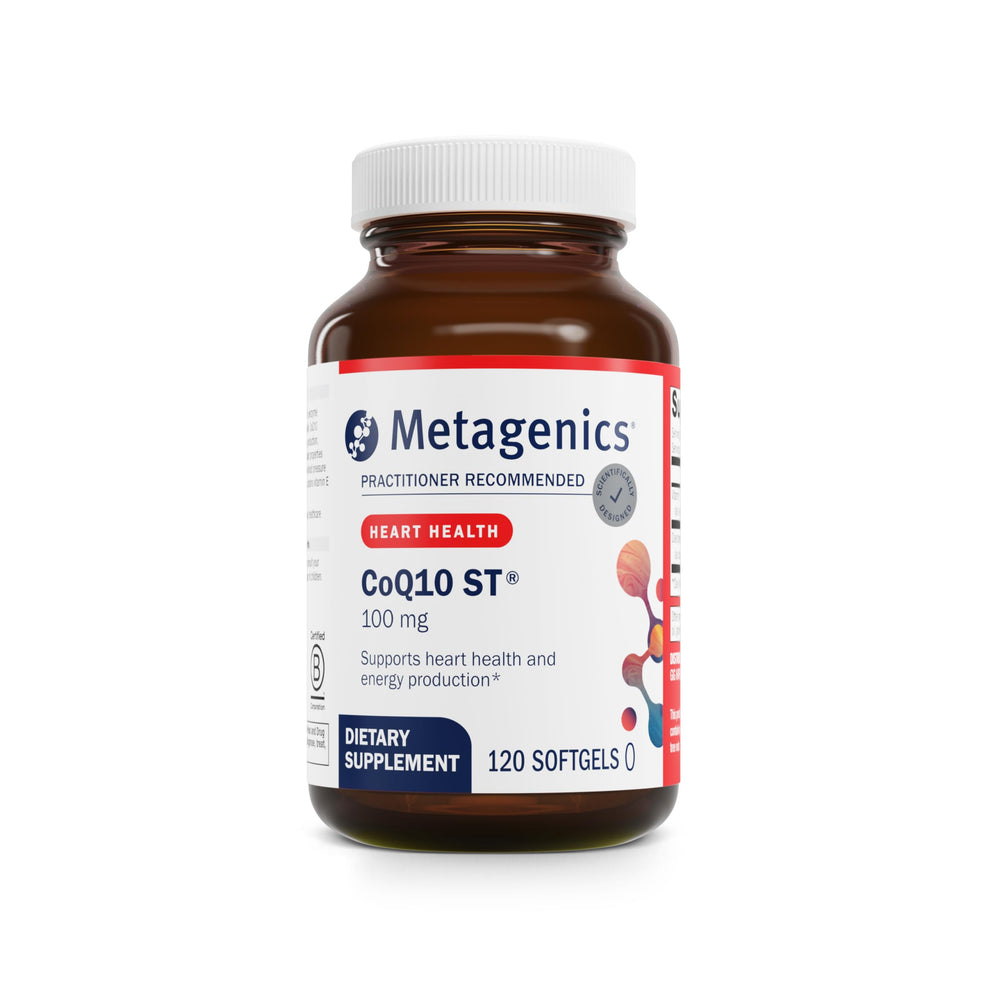 Metagenics CoQ10 ST-100 bottle pour for heart support and energy maintenance