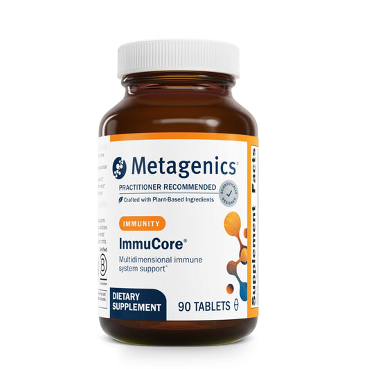 Metagenics ImmuCore frente del envase mostrando etiqueta y beneficios