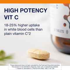 Metagenics etiqueta con información de vitamina C y certificaciones