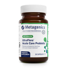 Metagenics UltraFlora envase frontal mostrando nombre y beneficio digestivo