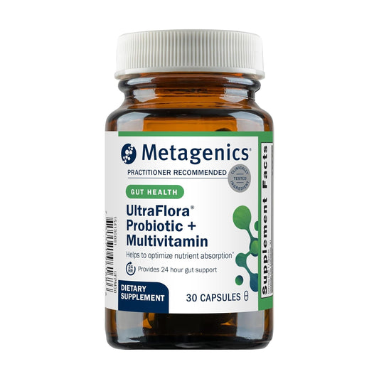 Metagenics frontal del empaque mostrando el producto y confianza