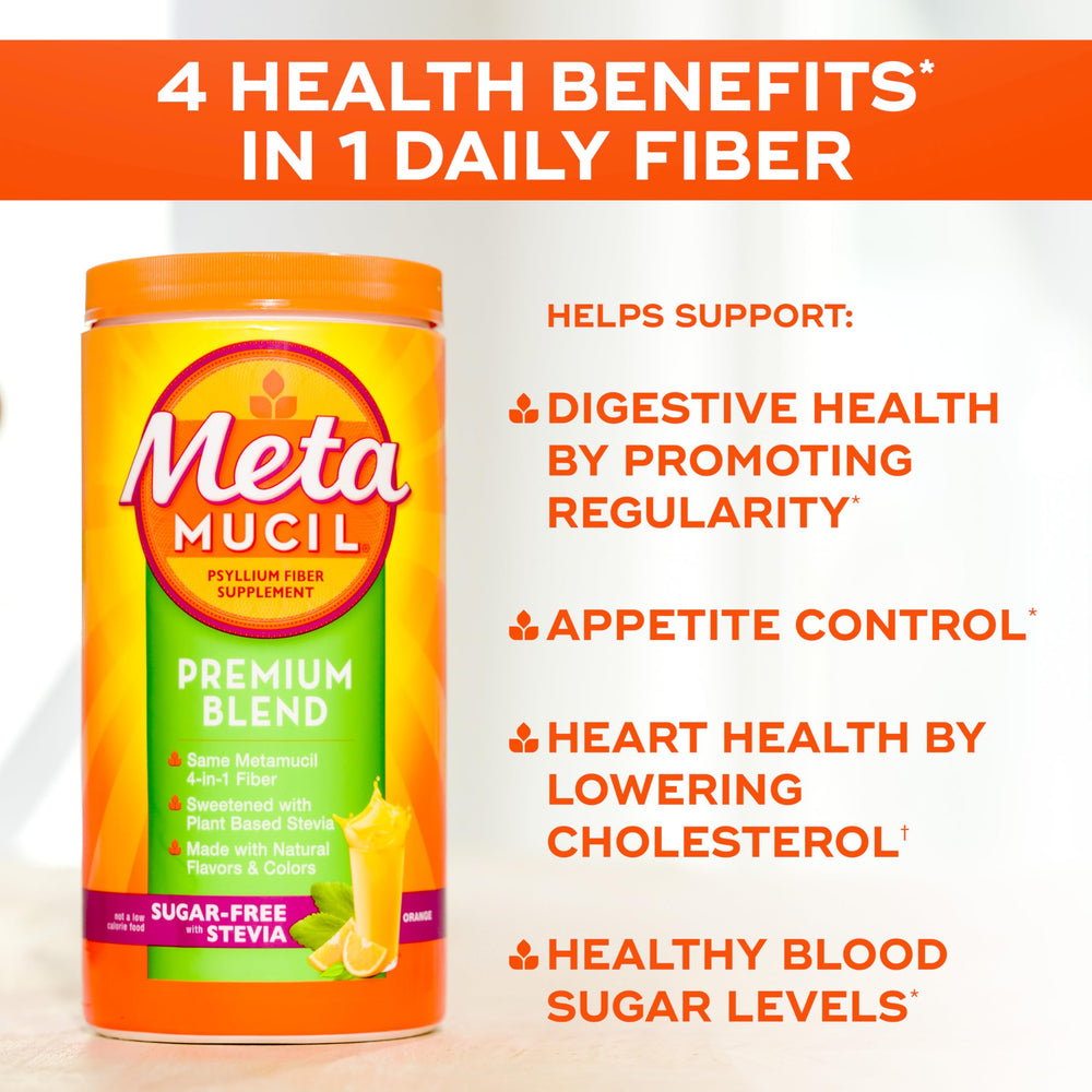 Metamucil polvo textura cercana para mezclar, muestra consistencia y disolución fácil