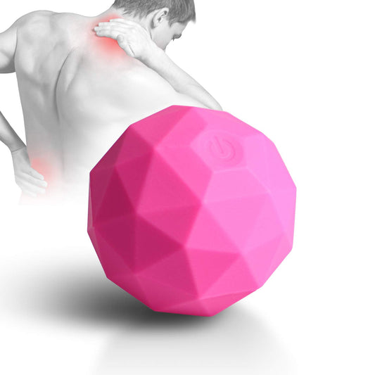 MEXITOP bola de masaje frontal mostrando diseño compacto y color rojo que facilita transporte