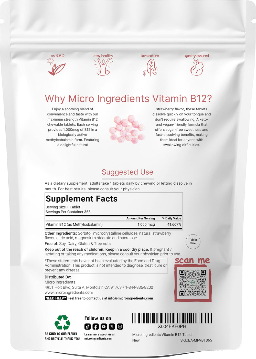 Micro Ingredients textura de tableta masticable mostrando forma y beneficio de fácil disolución