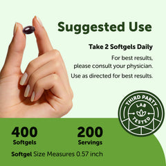 Micro Ingredients bolsa abierta con 400 softgels, gran cantidad para meses