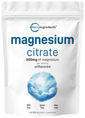 Micro Ingredients envase frontal mostrando citrato de magnesio puro y sin aditivos