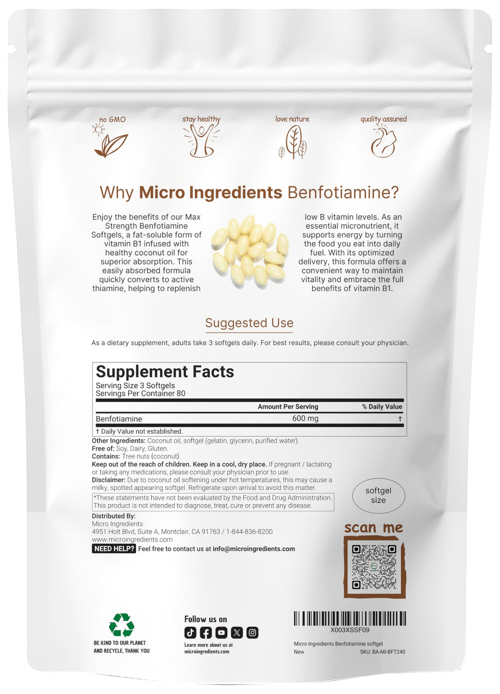 Micro Ingredients primer plano de cápsula blanda mostrando textura y tamaño