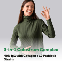 Micro Ingredients ilustración de colostro, colágeno y probióticos, fórmula combinada
