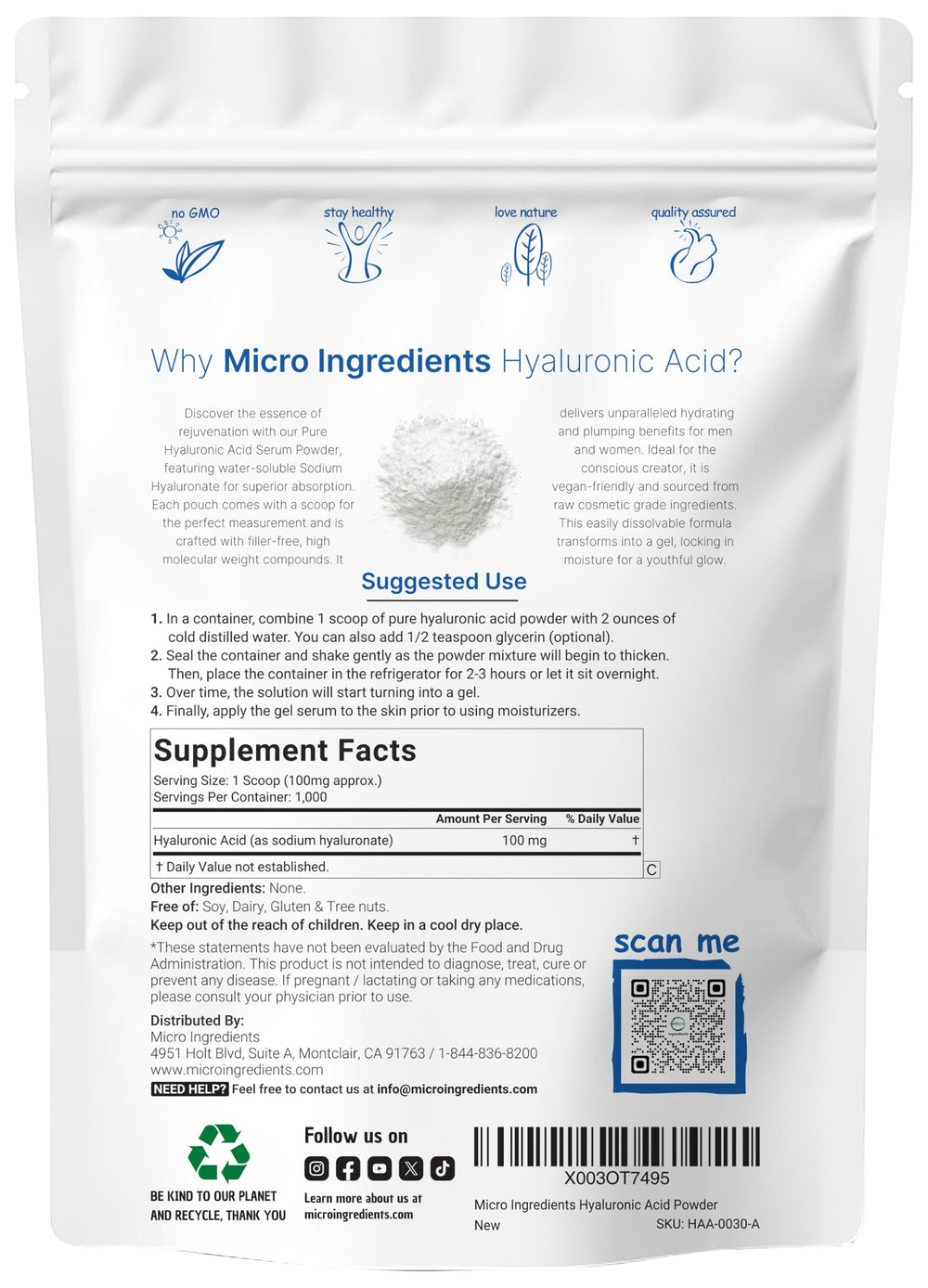 Micro Ingredients cuchara dosificadora junto al polvo, comodidad y medida precisa